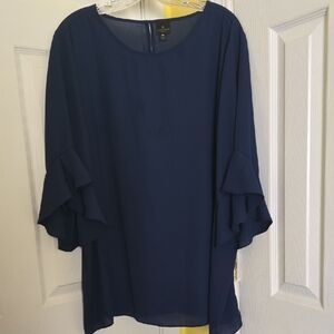 Worthington Navy Ruffle Sleeve Blouse